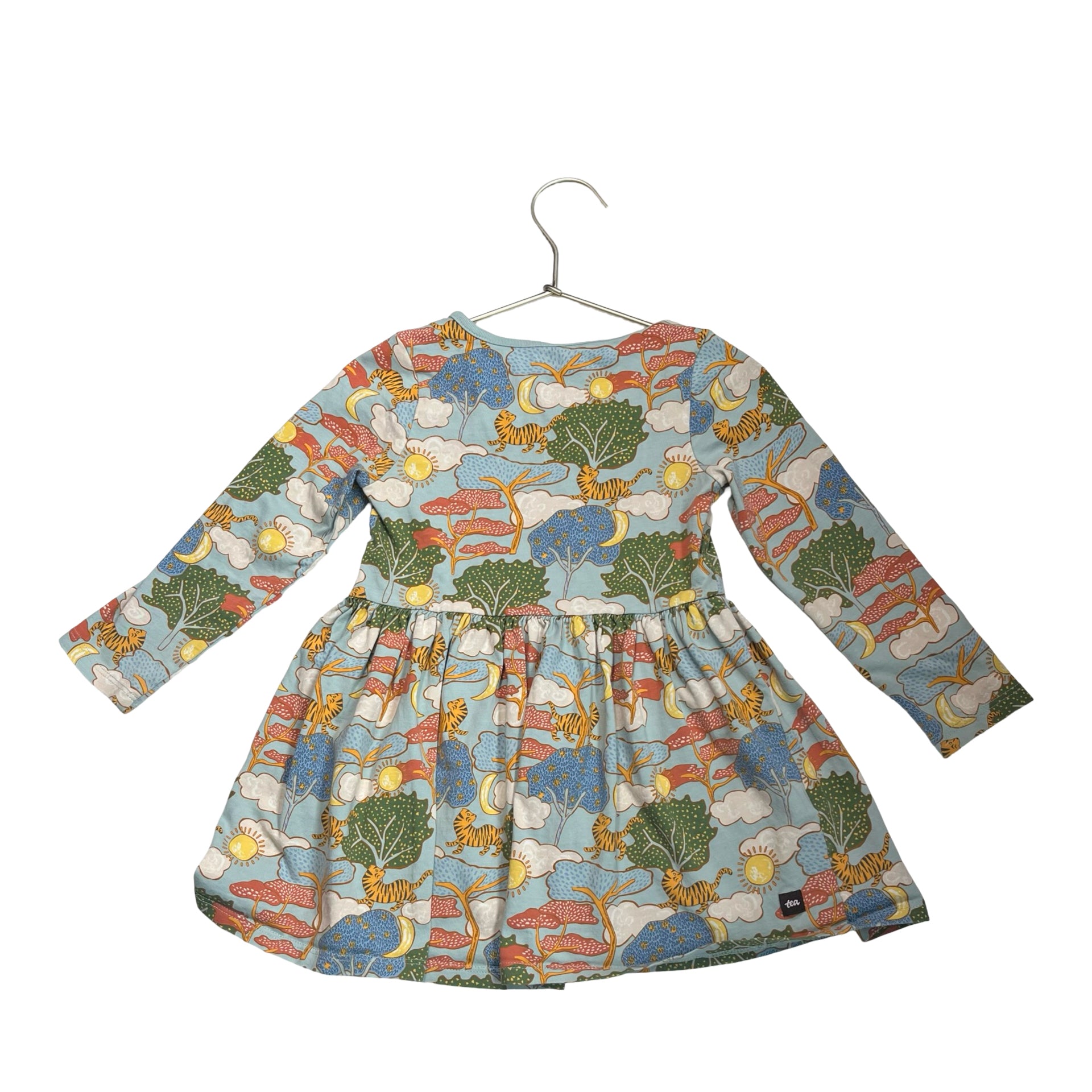 Tea Collection Light Blue Tiger & Tree Print Dress - Size 3T