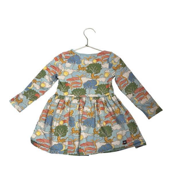 Tea Collection Light Blue Tiger & Tree Print Dress - Size 3T