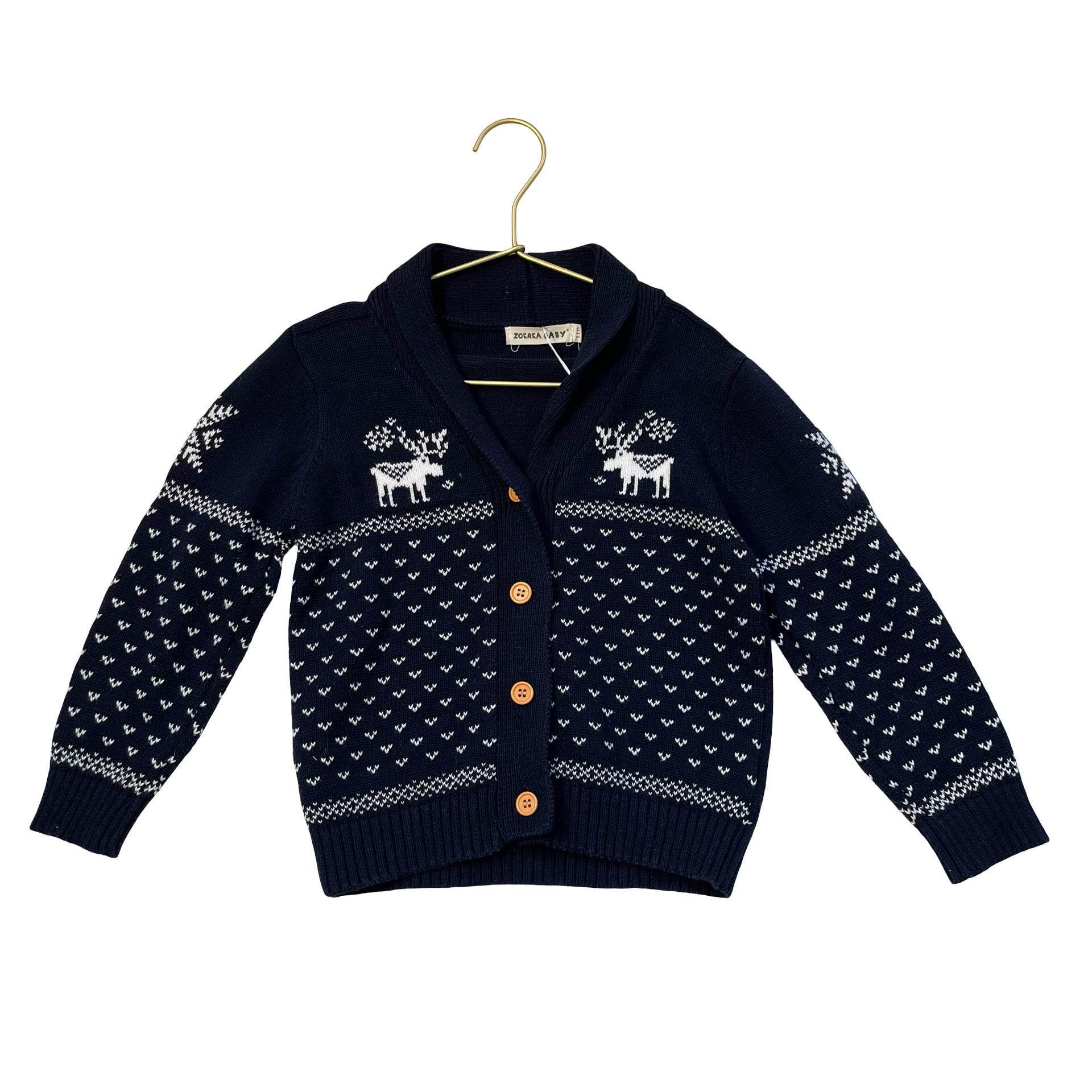 Zoerea Navy & White Reindeer V-Neck Cotton Cardigan Sweater - Size 110 (5)