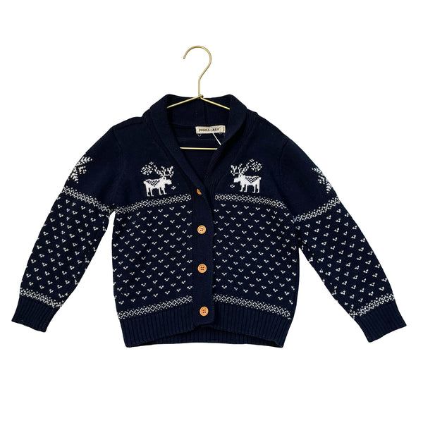 Zoerea Navy & White Reindeer V-Neck Cotton Cardigan Sweater - Size 110 (5)
