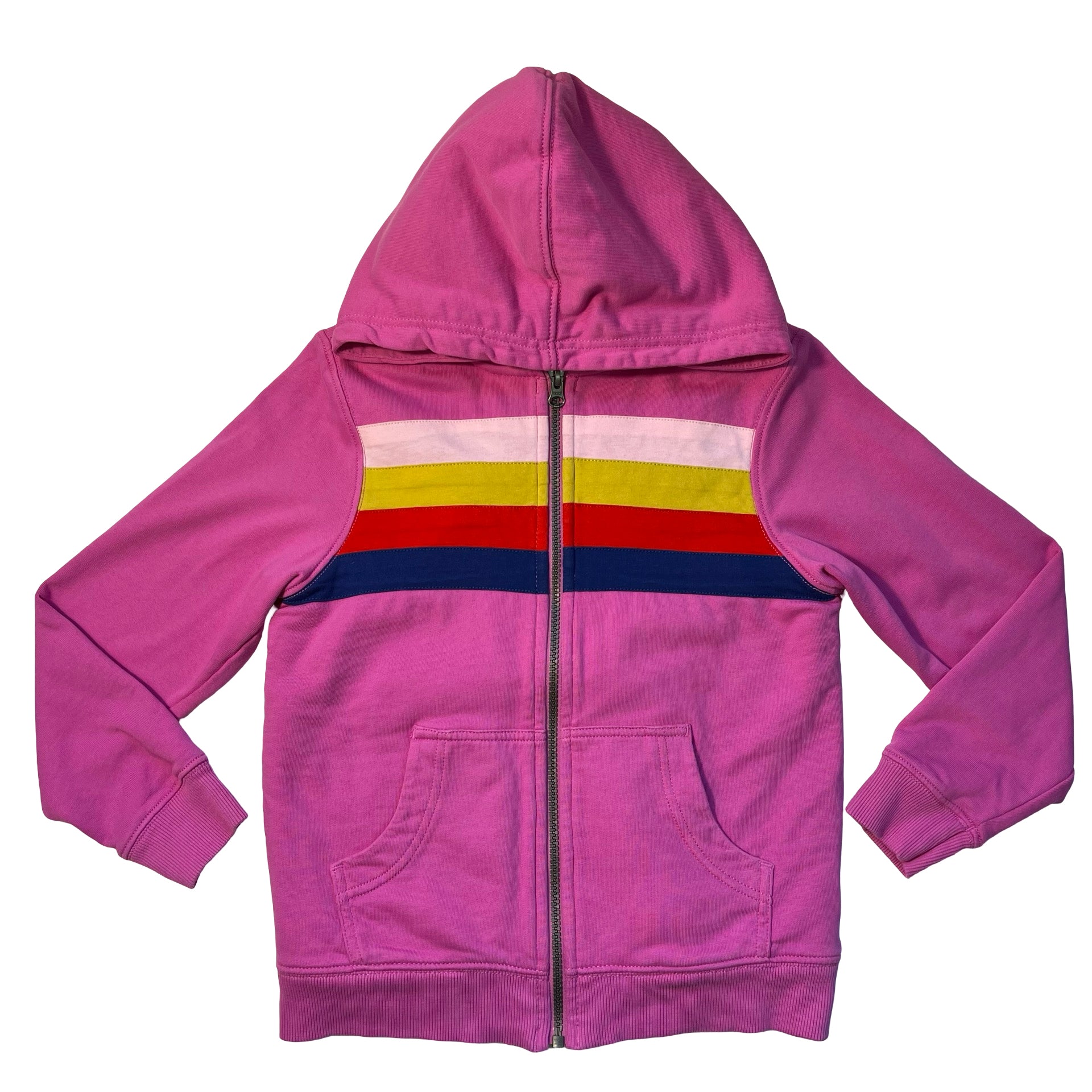 Hanna Andersson Sherpa-Lined Pink Striped Zip-Up Hooded Sweatshirt - Size 8