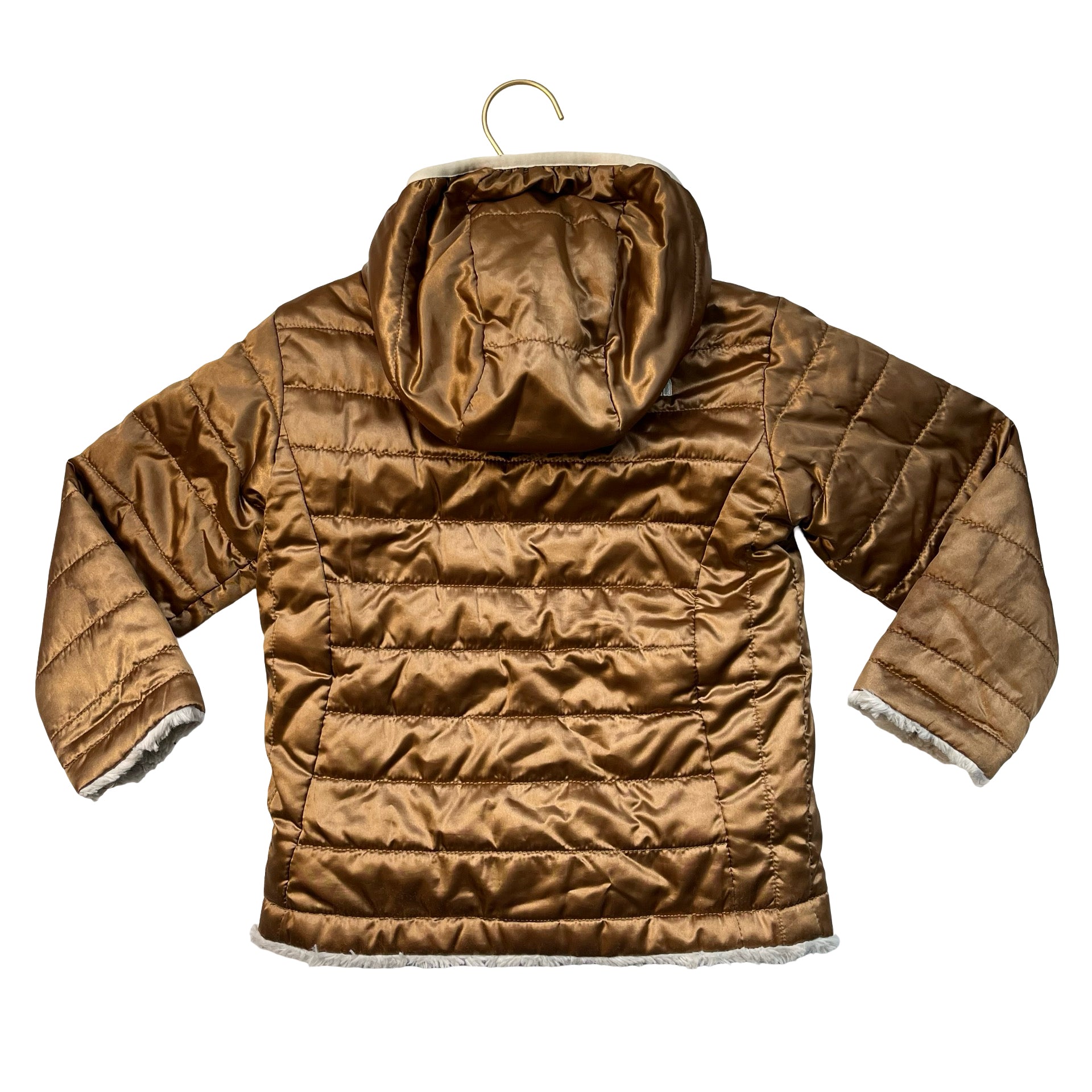 North Face Brown Metallic Puffer & Ivory Sherpa Reversible Hooded Jacket - 4T