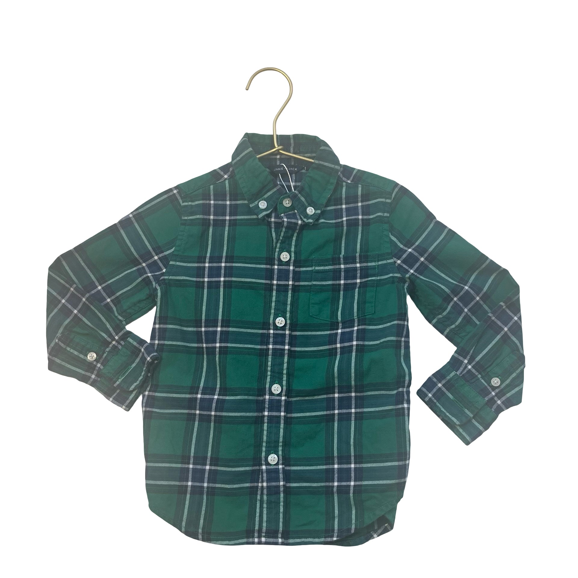 Janie and Jack Green, Navy, White Plaid Button Down Shirt - Size 2T