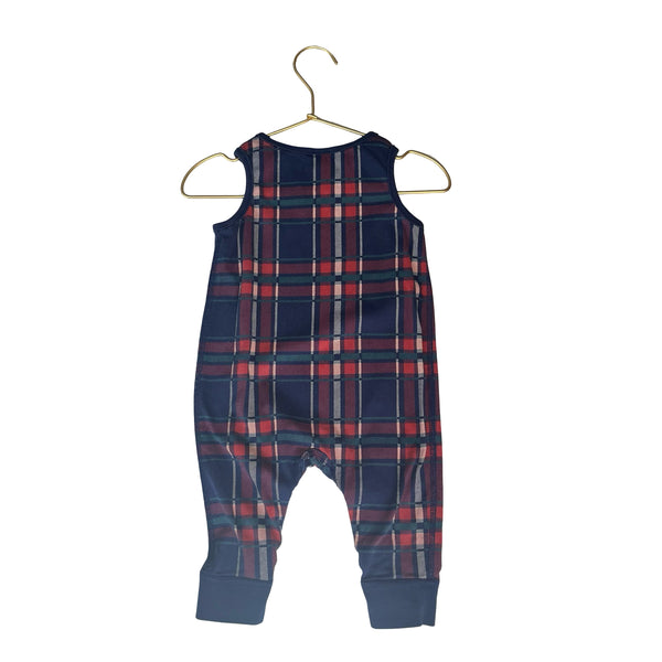 Hanna Andersson Navy Plaid One-Piece Overall Romper - Size 6-12 Mo