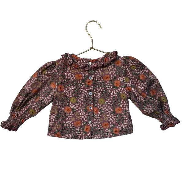 Lali Plum Flower Print Brushed Cotton Blouse - Size 2