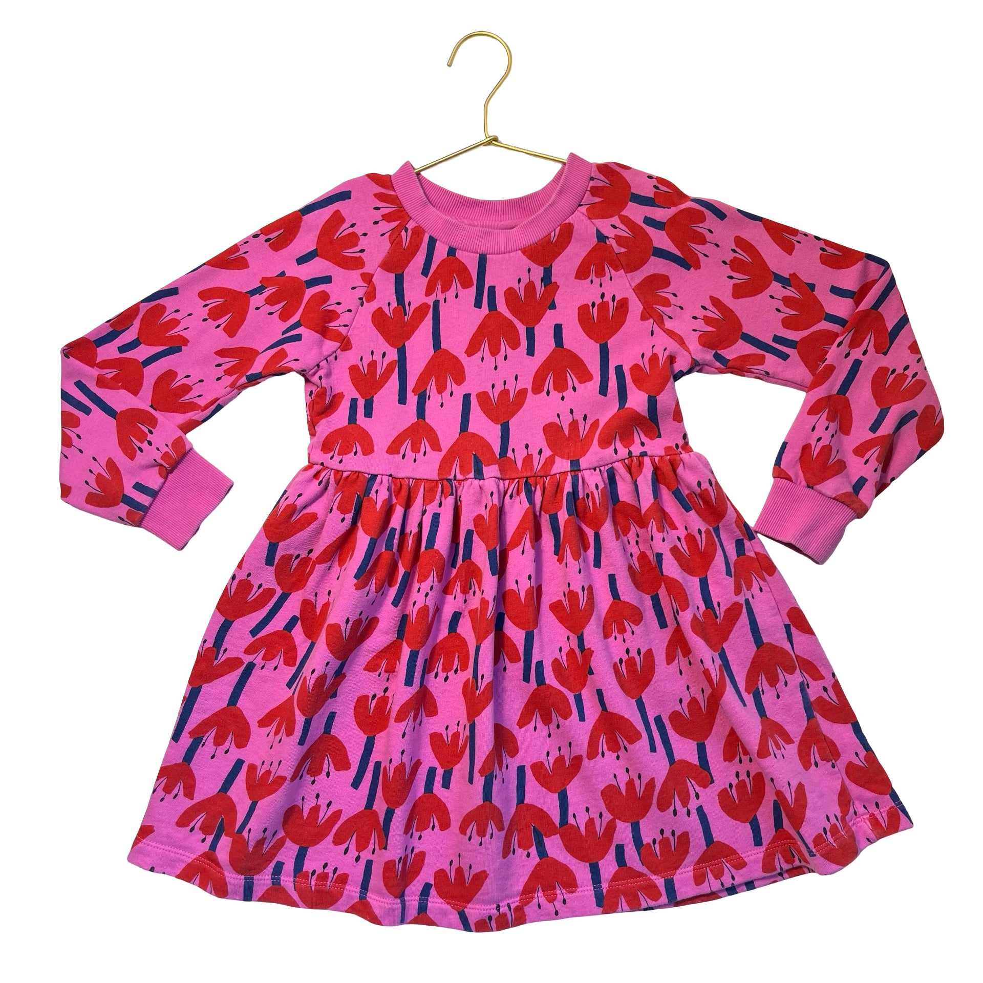 Hanna Andersson Pink & Red Flower Print Sweatshirt Dress - Size 6-7