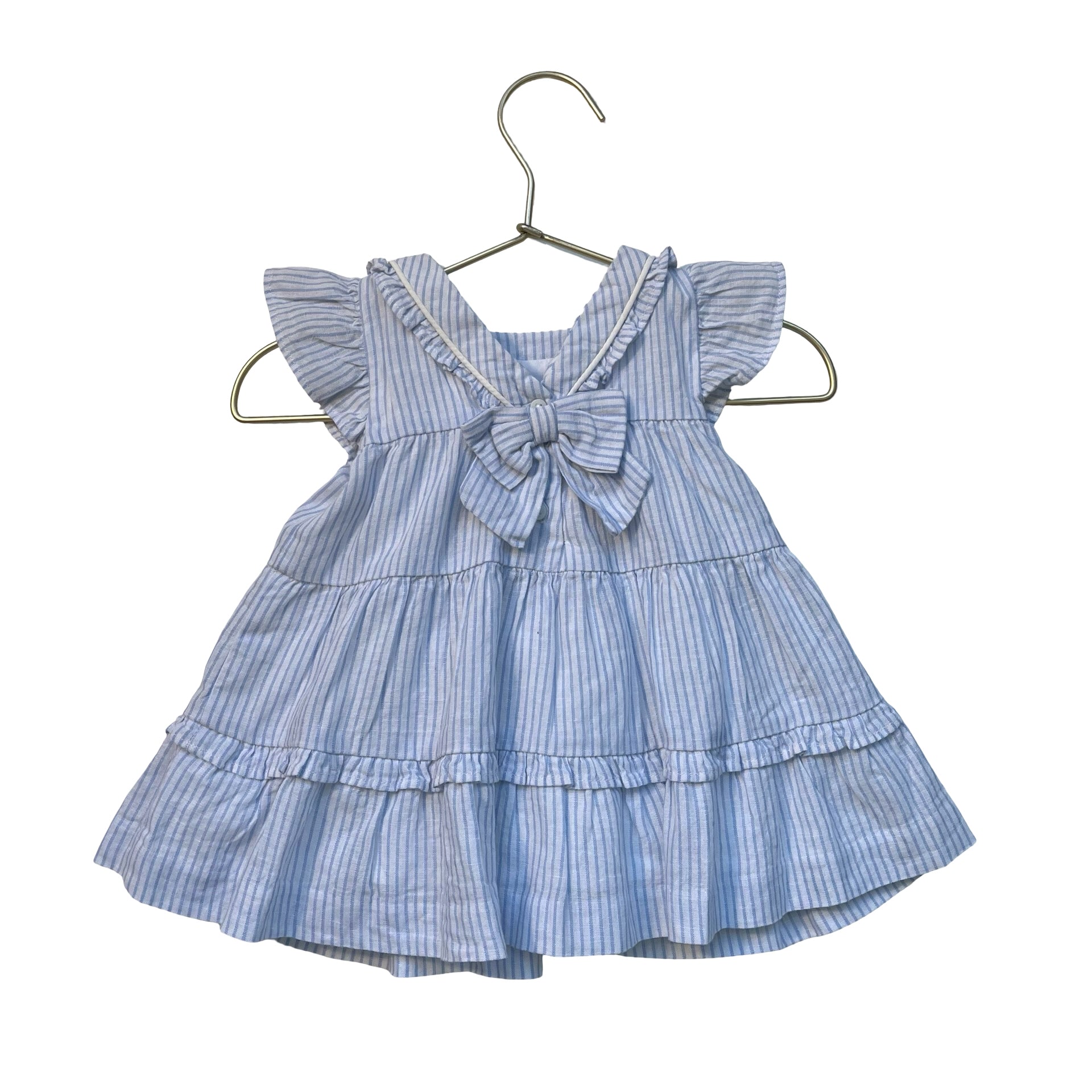 Janie and Jack White & Blue Striped Linen-Cotton Dress & Bloomers w Tags - 3-6 M