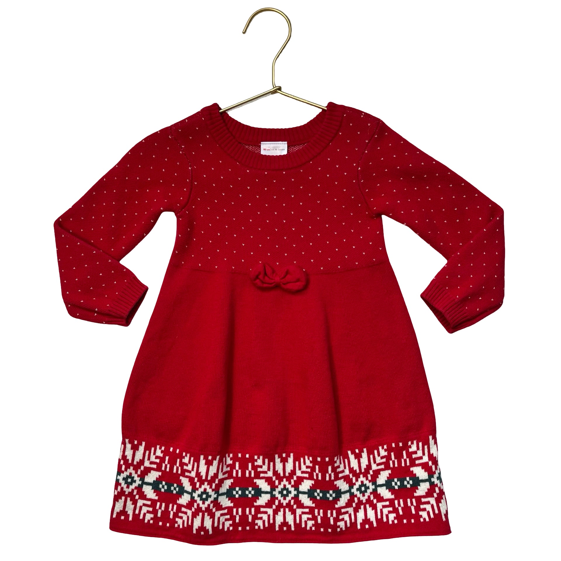 Hanna Andersson Red Snowflake Pattern Cotton Sweater Dress - Size 18-24 Mo