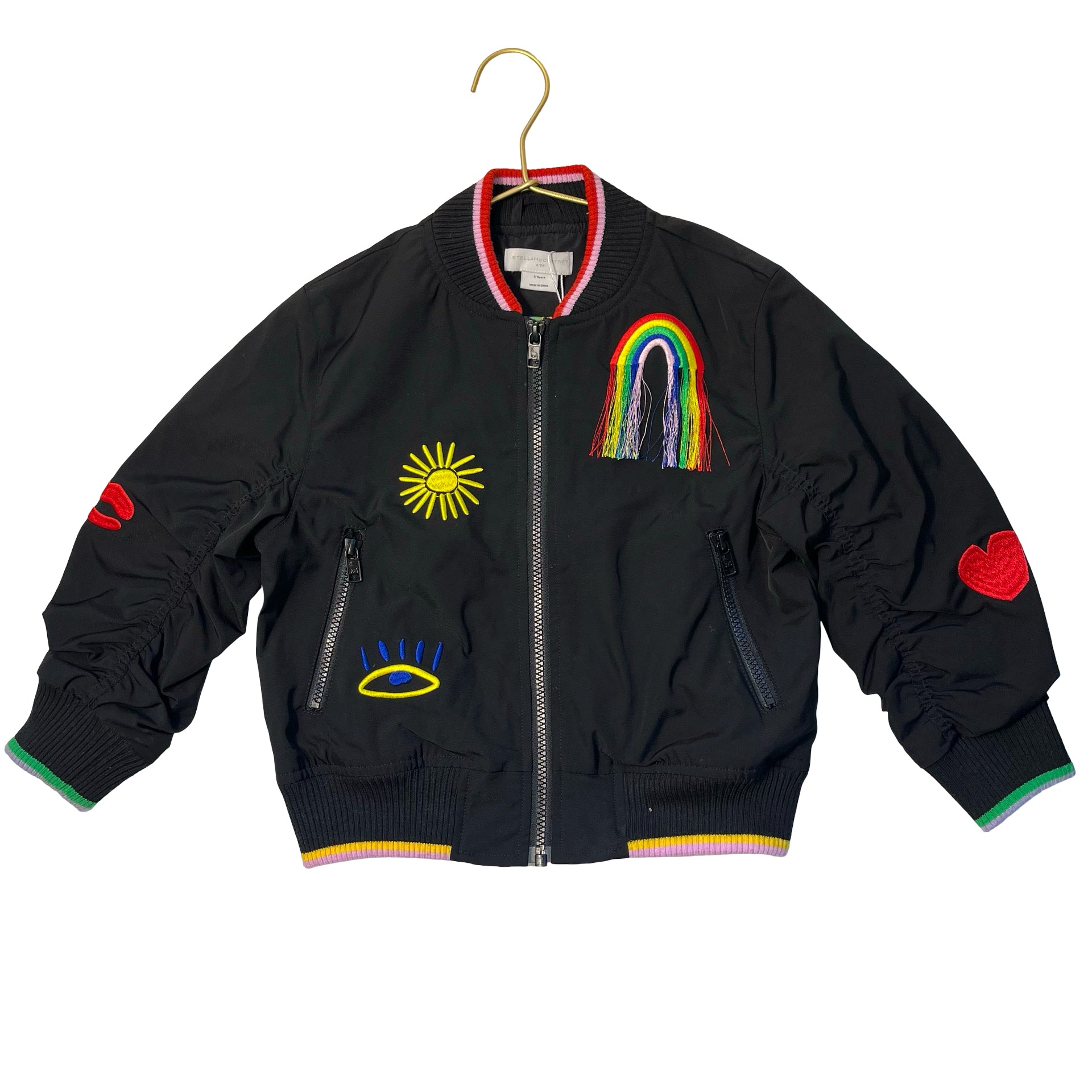 Stella McCartney Kids Black Nylon Embroidered Rainbow Jacket - Size 5