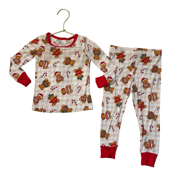 Caden Lane Peach Plaid & Red Christmas Teddy Bear PJ Set - Size 18-24 Mo