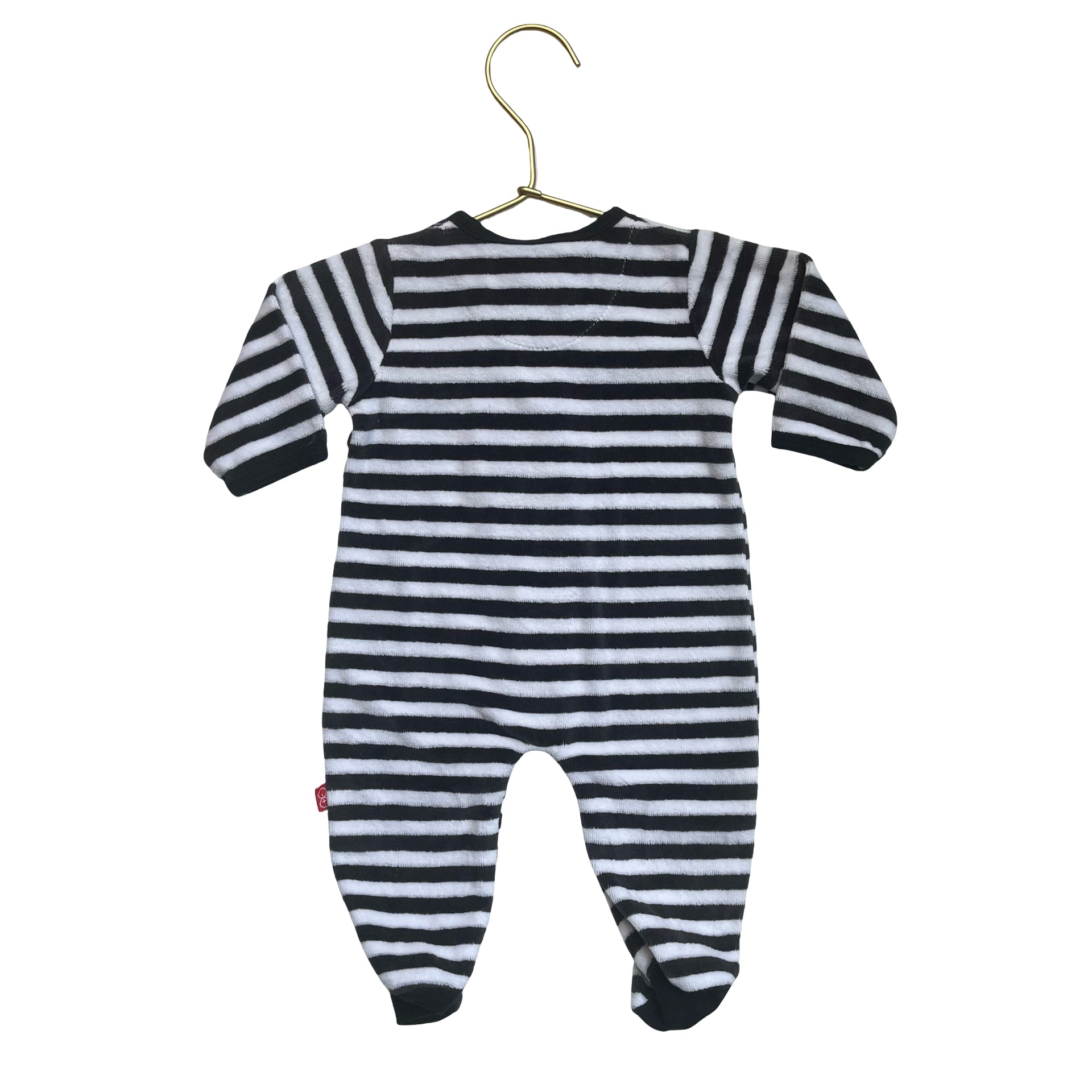 Magnetic Me Black & White Striped Velour Footed PJs - Size NB