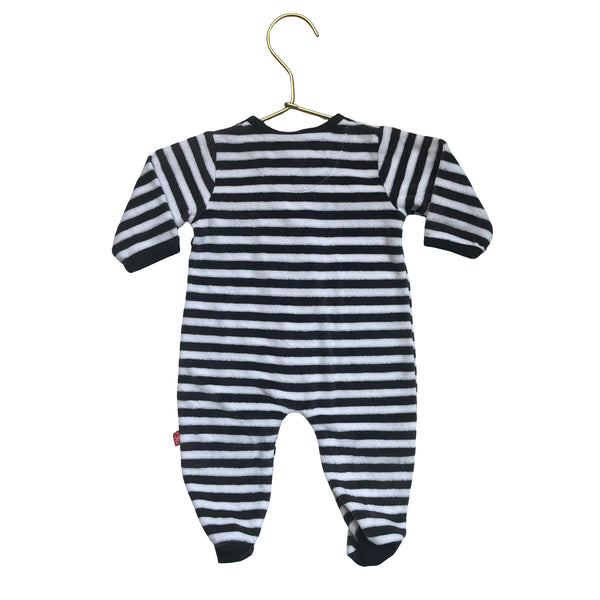 Magnetic Me Black & White Striped Velour Footed PJs - Size NB