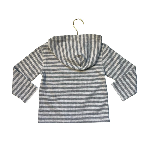 Polo Ralph Lauren Gray & Ivory Striped Hooded Waffle Shirt - Size 3