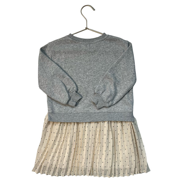 H&M Gray Sweatshirt & Ivory Chiffon Pleated Dot Dress - Size 3-4