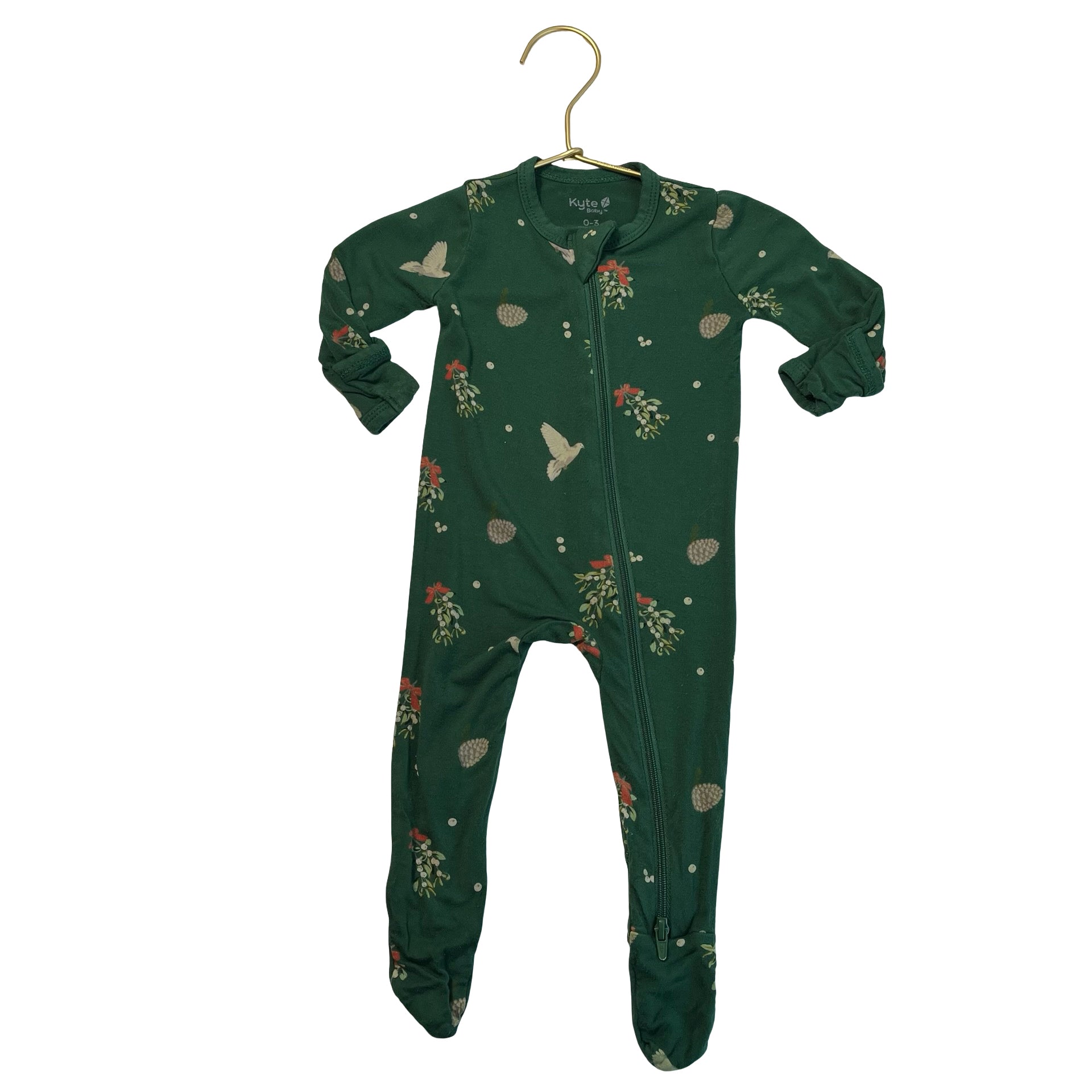Kyte Green Mistletoe Print Footed PJs - Size 0-3 Mo