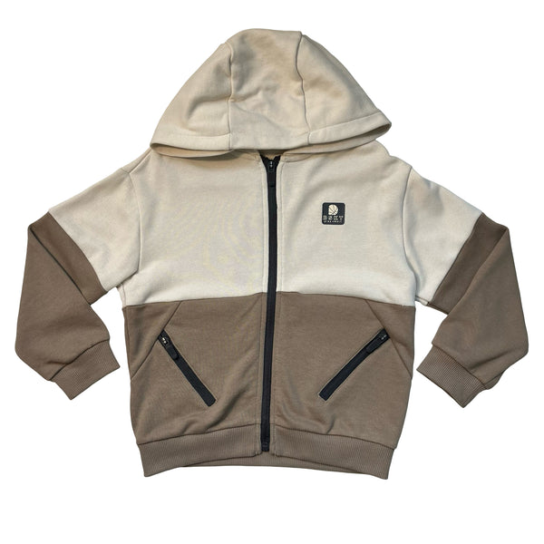 Mayoral Ivory & Tan Zip-Up Hooded Sweatshirt - Size 5