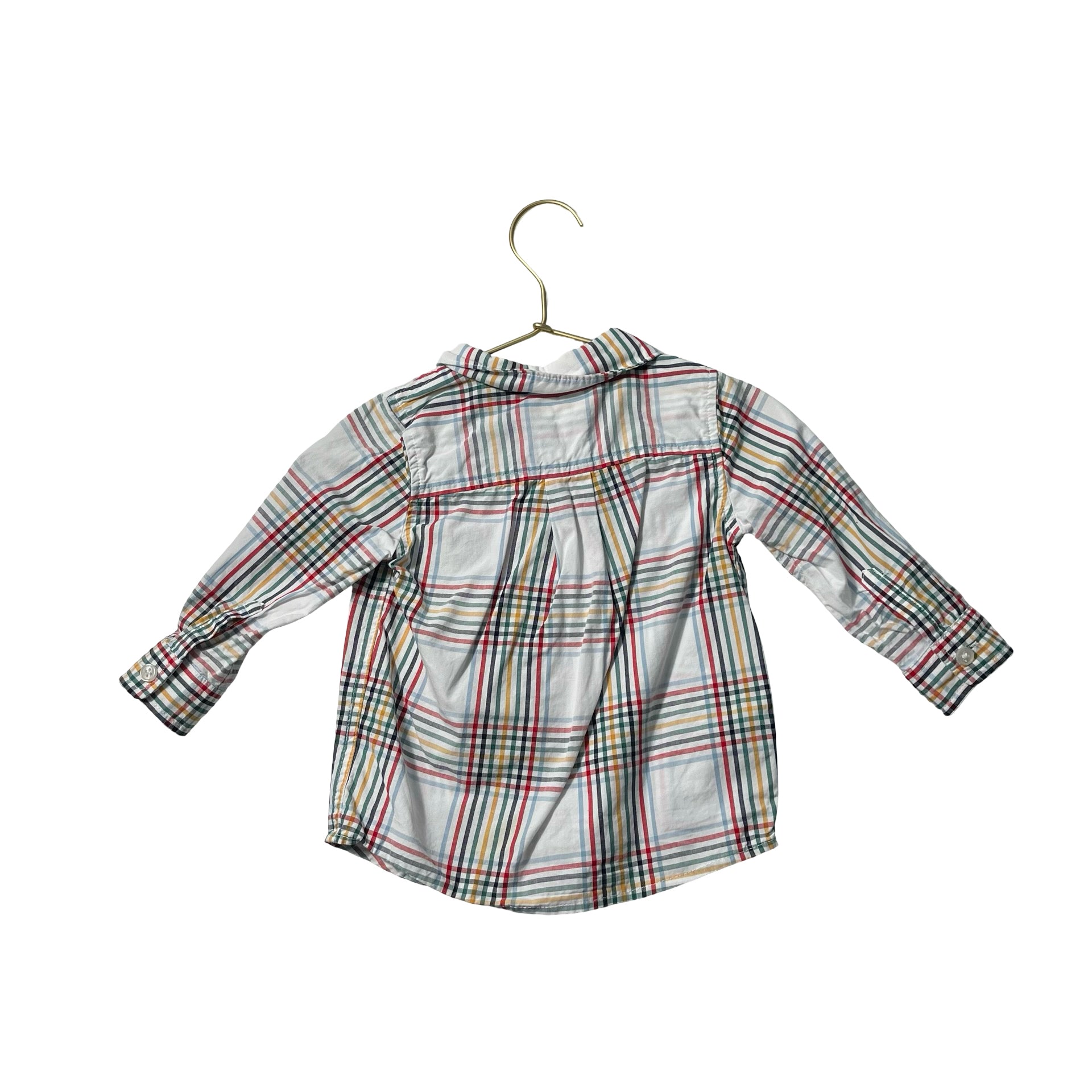 Hanna Andersson White & Primary Color Plaid Shirt - Size 18-24 Mo