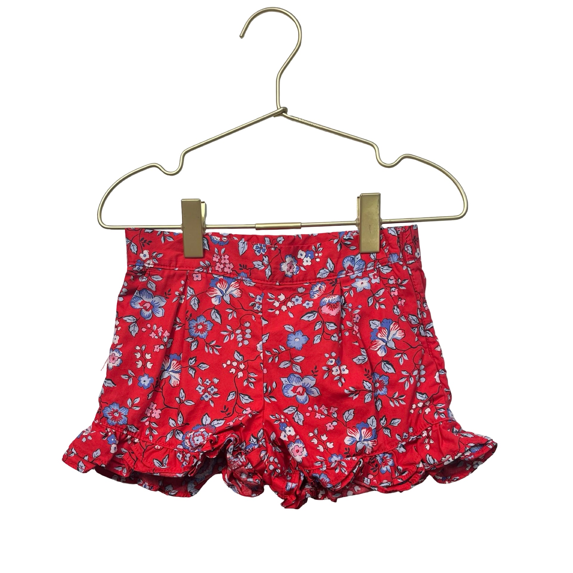 Janie and Jack Red & Blue Floral Ruffle Hem Shorts - Size 3