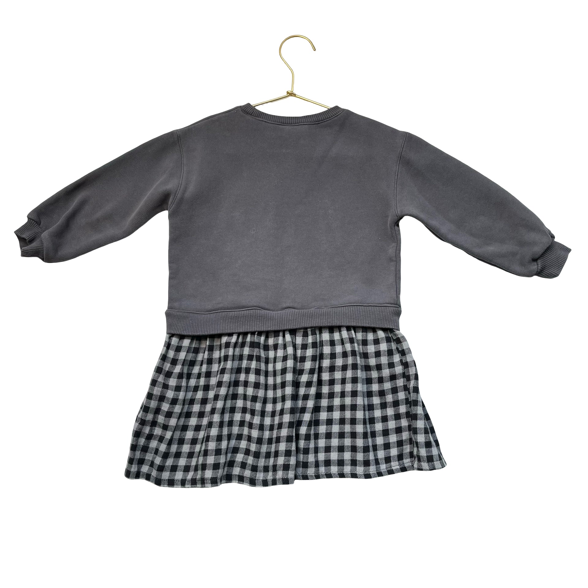Zara 'Mon Petit Tresor' Gray Sweatshirt & Check Dress - Size 2-3