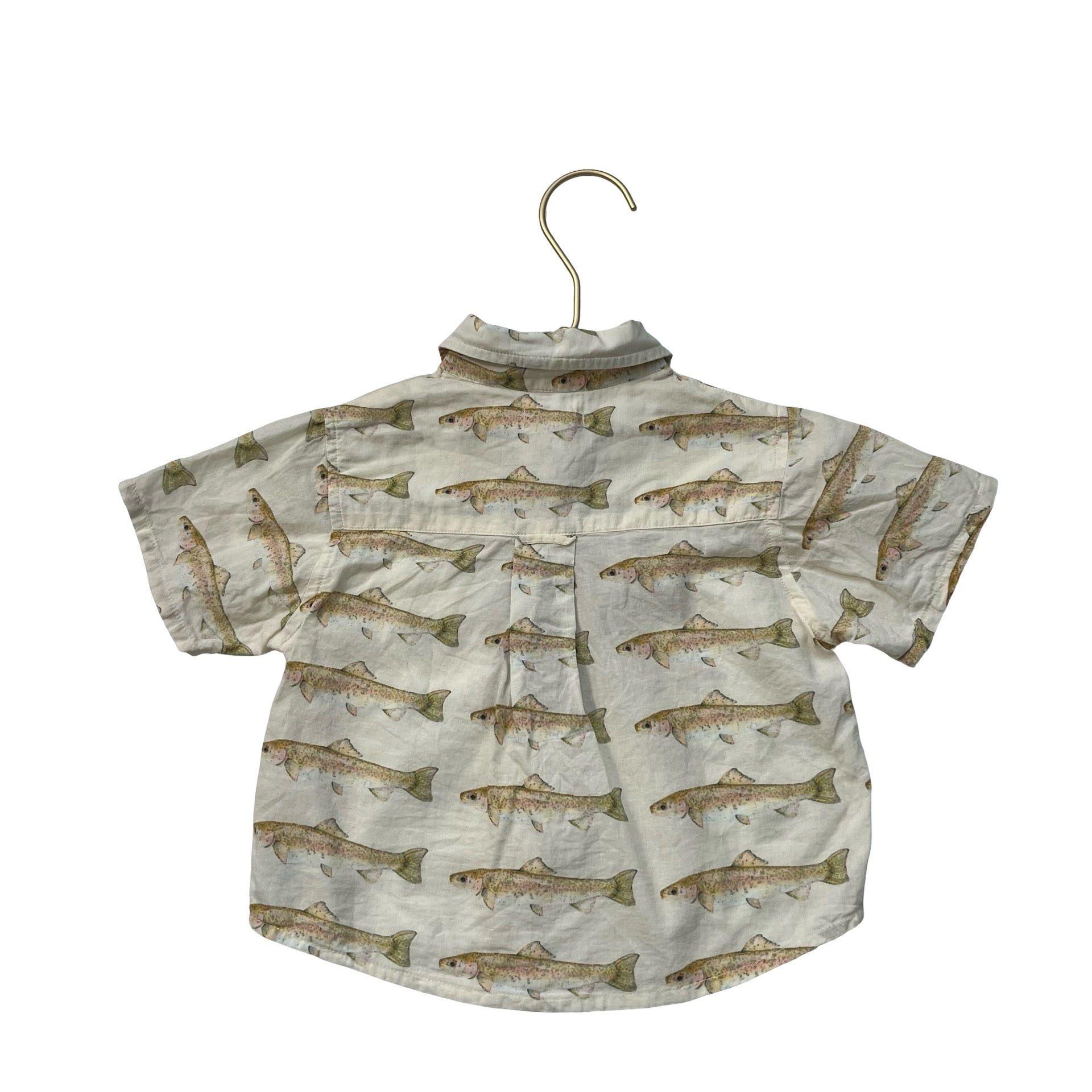 Blue Rooster Ivory Fish Print Short Sleeve Button Down Shirt - Size 12-18 Months