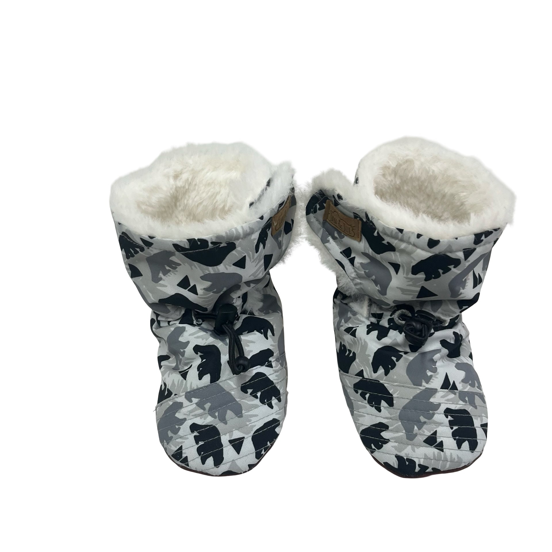 Jan & Jul Gray Bear Print Faux-Fur Lined Soft-Sole Winter Booties - 12-18 Mo