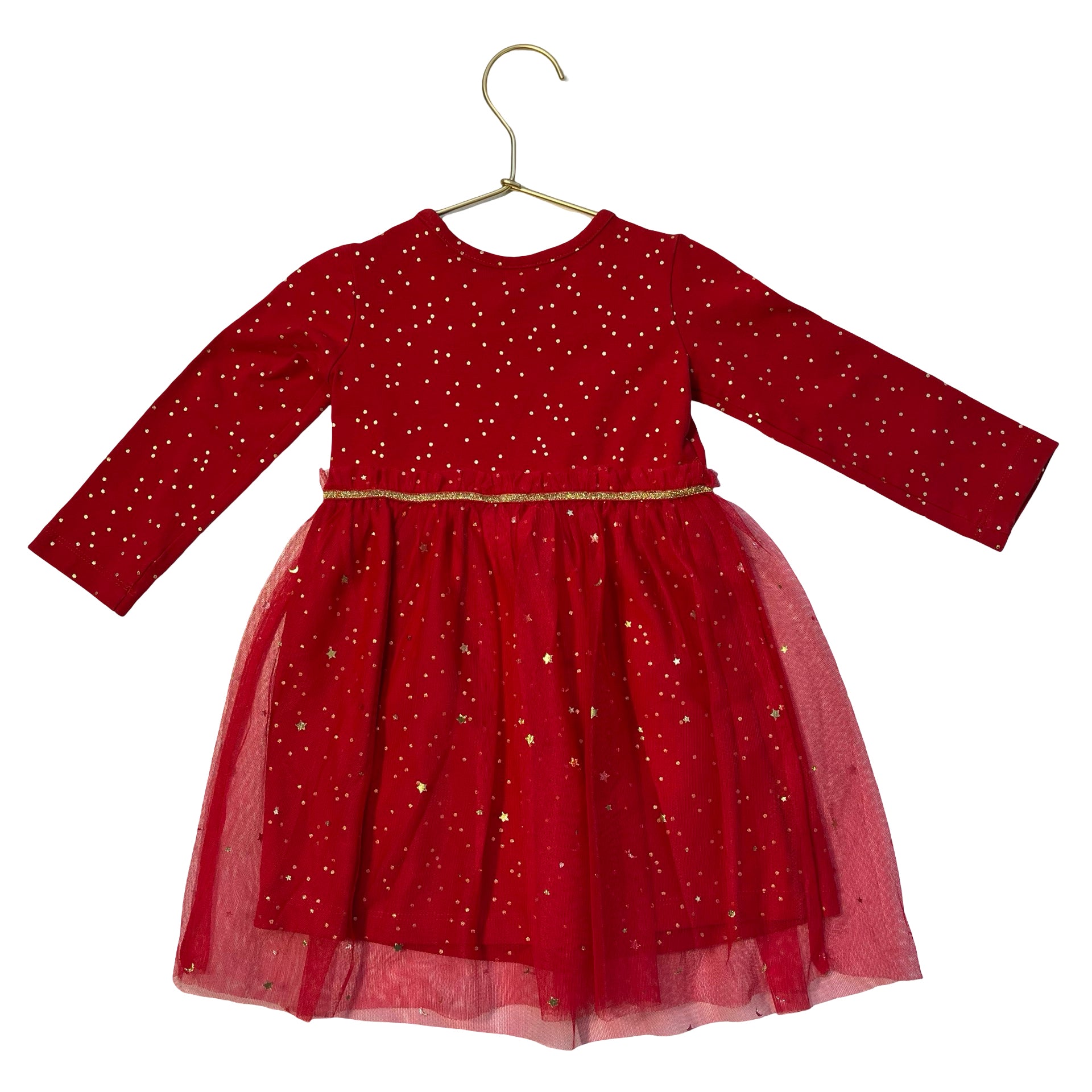 Hanna Andersson Red & Gold Foil Tulle Dress - Size 2T