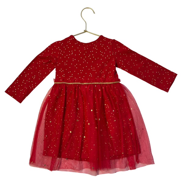 Hanna Andersson Red & Gold Foil Tulle Dress - Size 2T