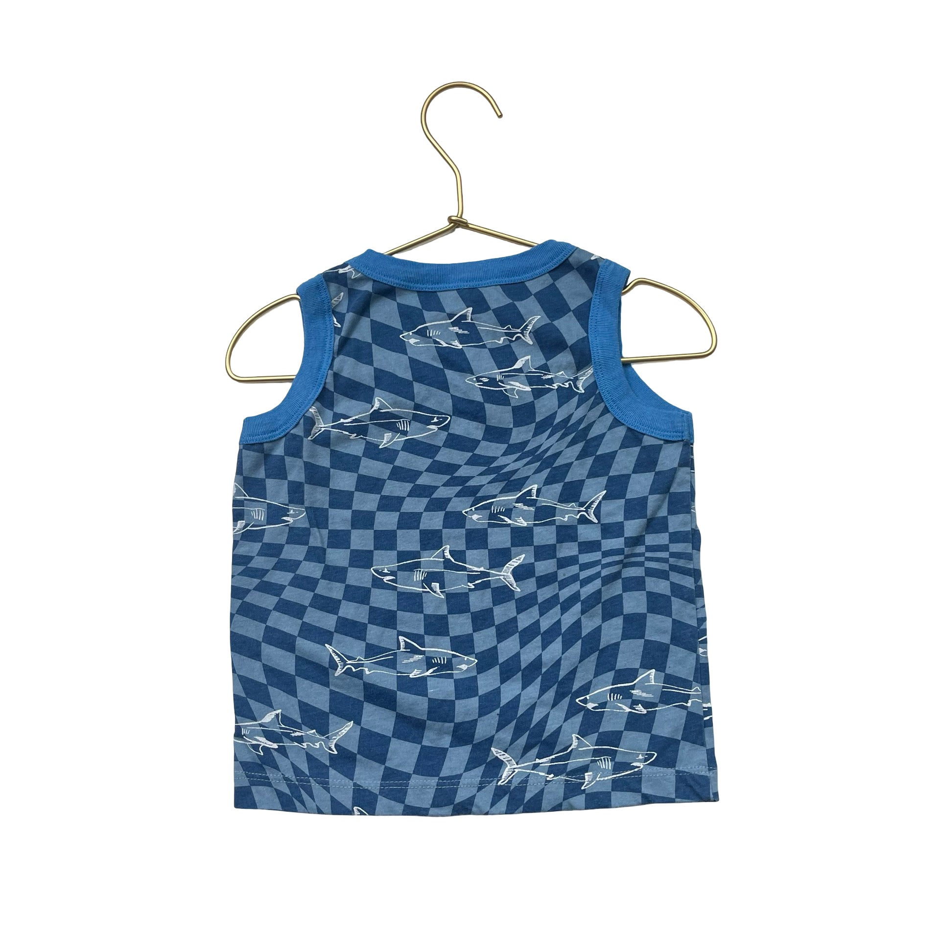 Chaser Blue Check & Shark Print Tank Top - Size 2