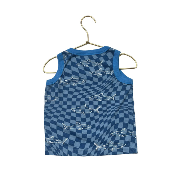 Chaser Blue Check & Shark Print Tank Top - Size 2