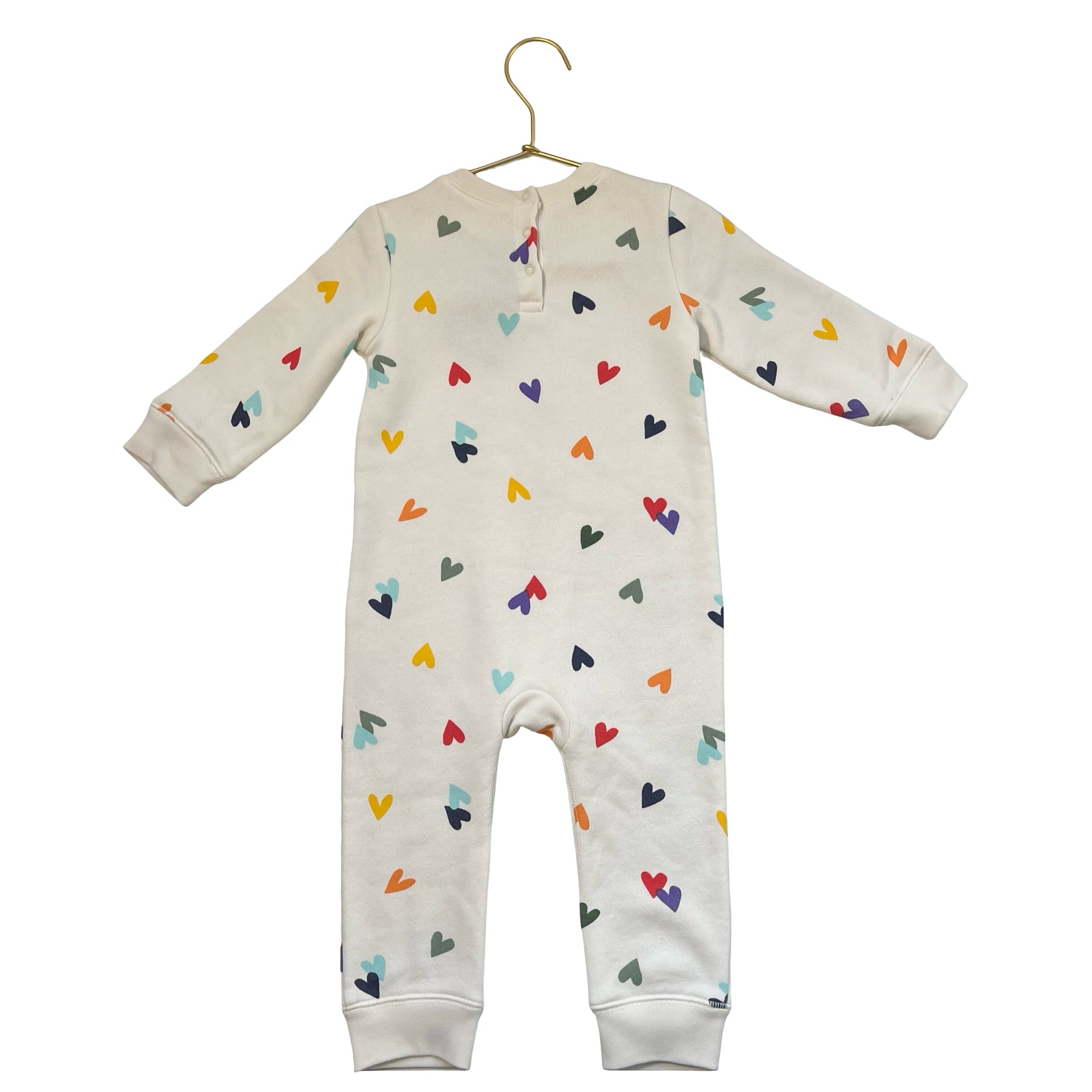 Primary Ivory & Colorful Heart Print One-Piece - Size 12-18 Mo