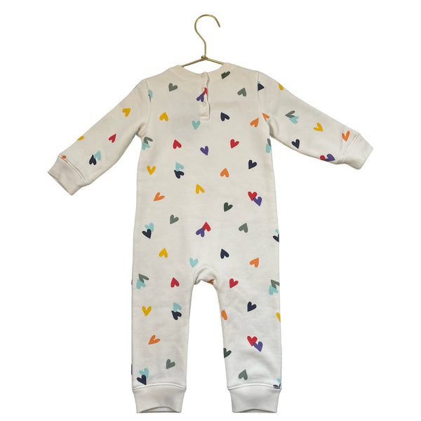 Primary Ivory & Colorful Heart Print One-Piece - Size 12-18 Mo