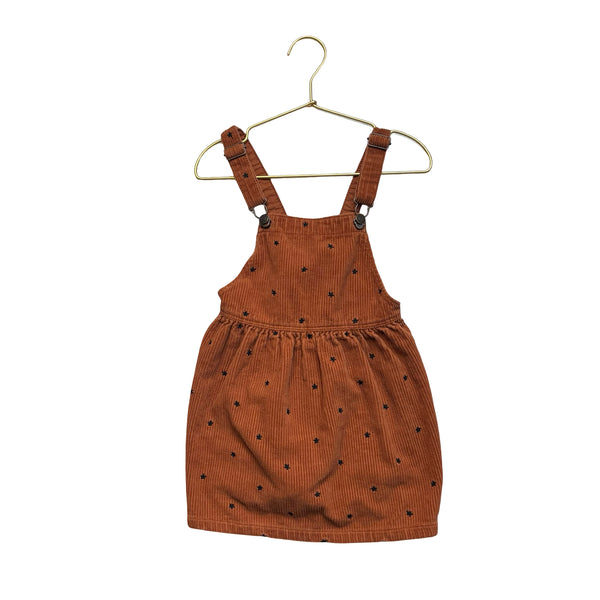 Zara Brown Embroidered Star Overall Dress - Size 3-4Y