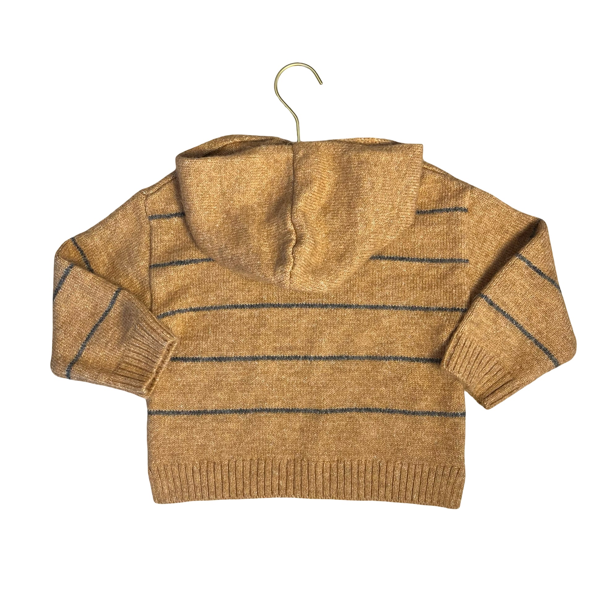 Zara Light Brown & Gray Striped Hooded Sweater - Size 2-3