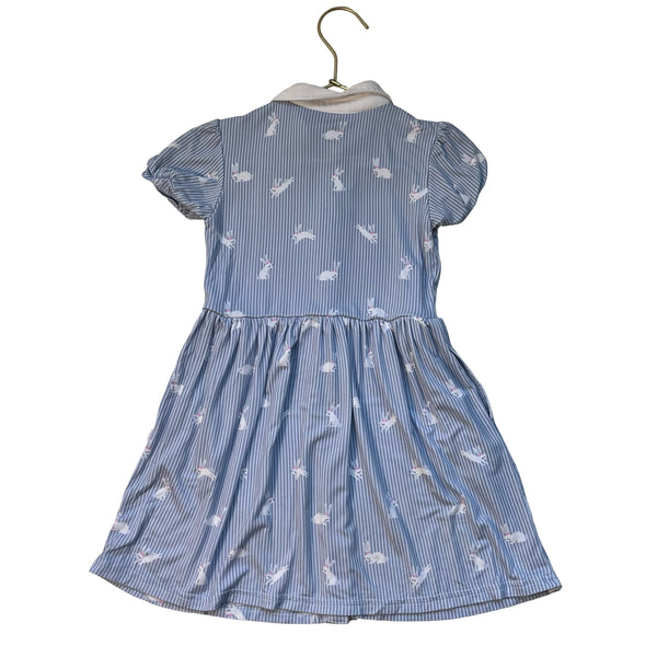Play by Little Sleepies Blue Striped Bunny Print Dress - Size 4T