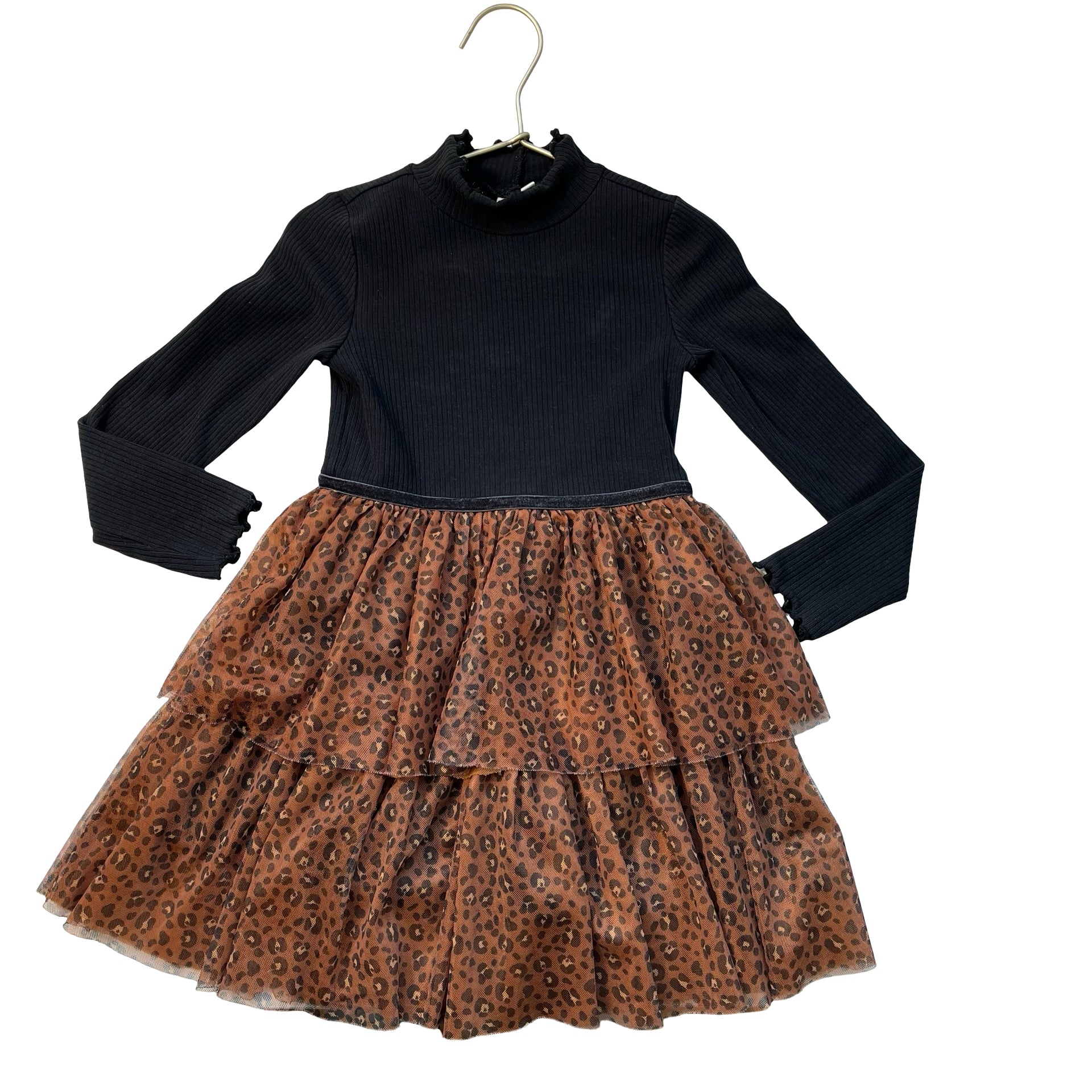 Janie and Jack Black Ribbed & Leopard Tulle Dress - Size 5