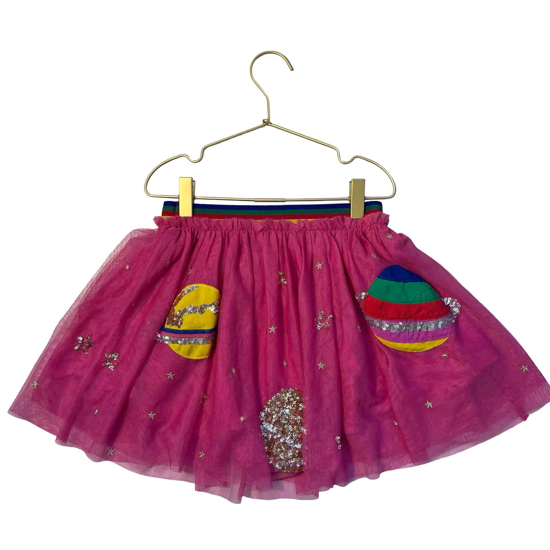Mini Boden Pink Tulle Applique Sequin Planet Skirt - Size 6-7Y