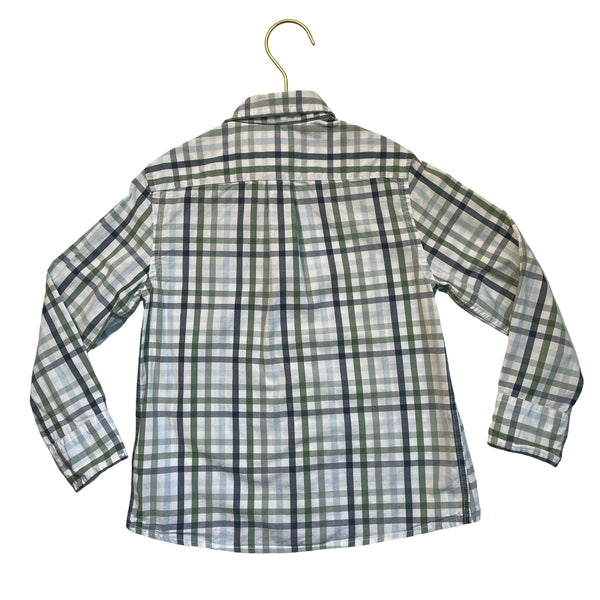 Crewcuts Ivory, Green, Blue Plaid Button Down Shirt - Size 4-5