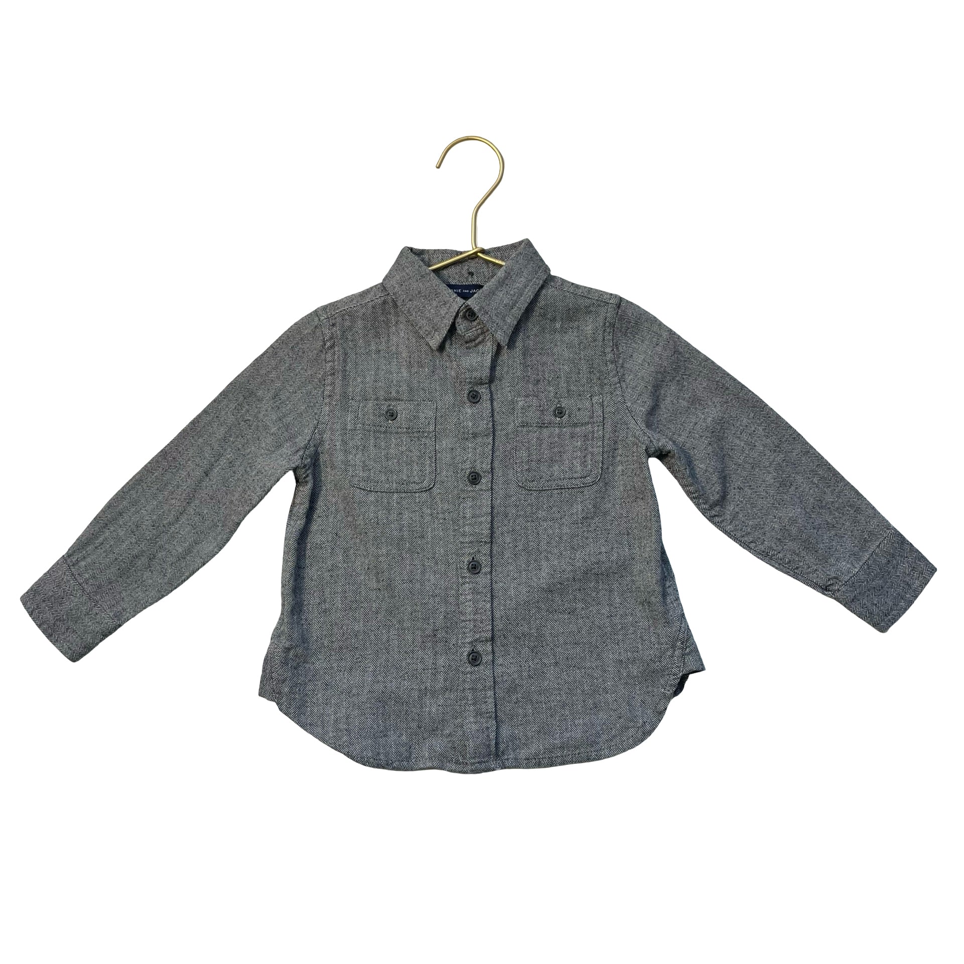 Janie and Jack Gray Herringbone Flannel Button Down Shirt - Size 18-24 Mo