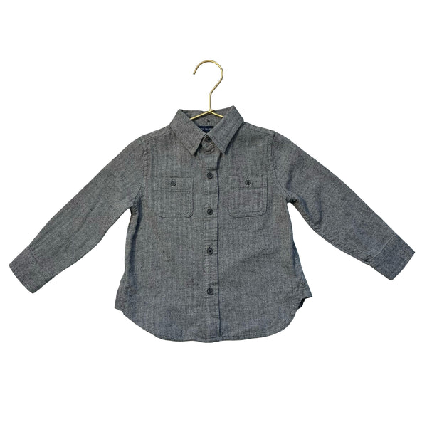 Janie and Jack Gray Herringbone Flannel Button Down Shirt - Size 18-24 Mo