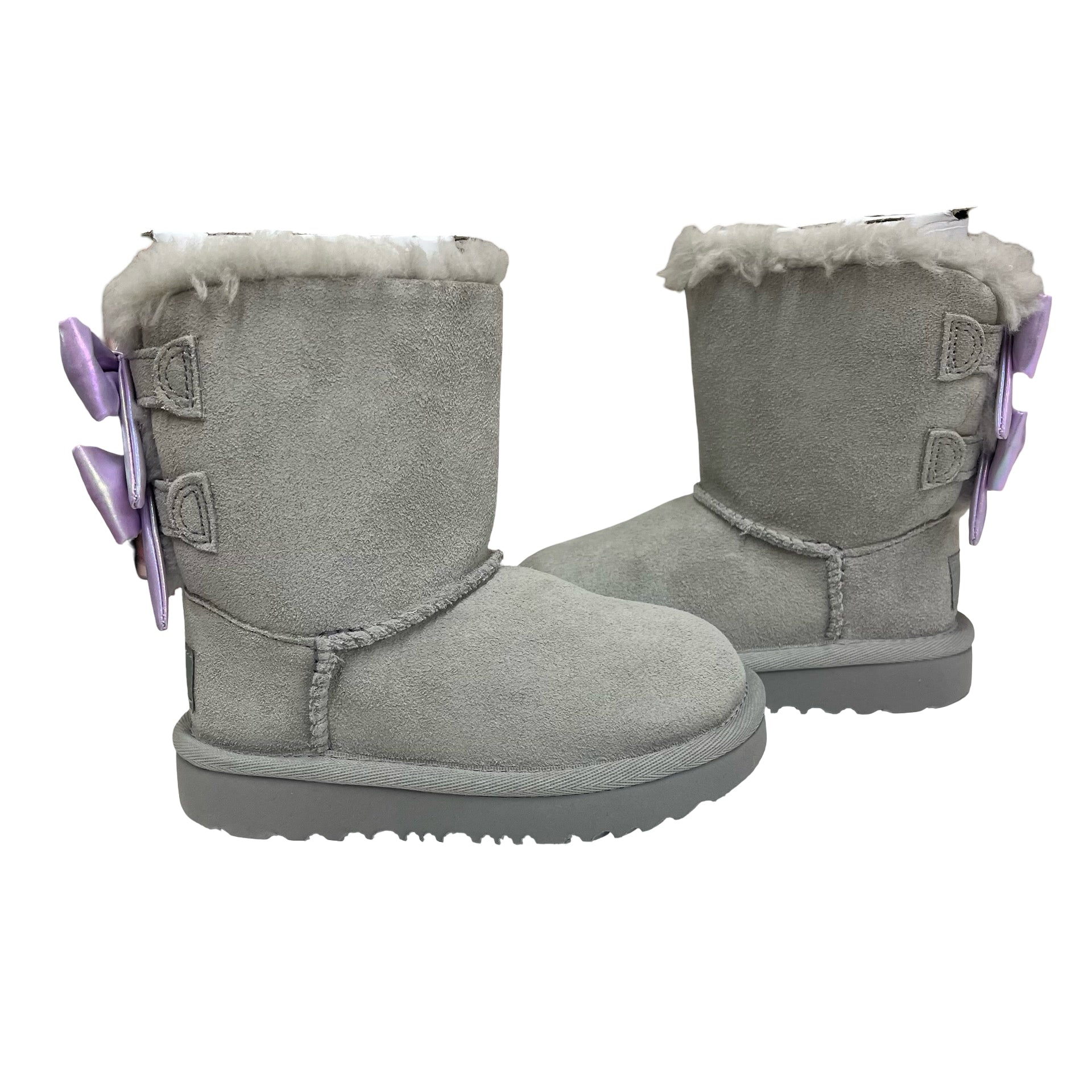 UGG Bailey Bow Gray & Lavender Iridescent Boots New in Box - Size 8