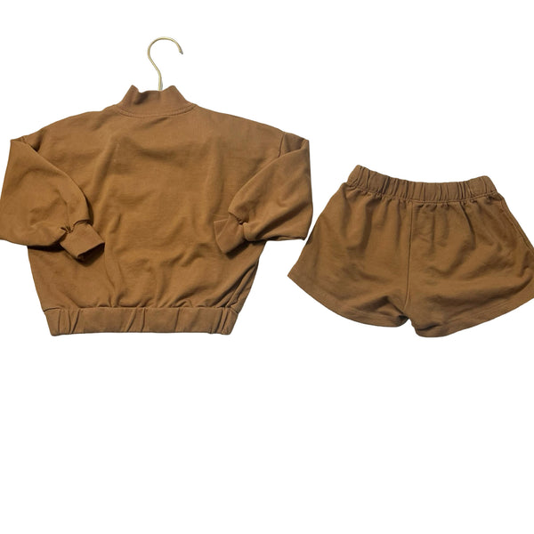Rylee & Cru Brown Quarter-Zip Pullover & Shorts Set - Size 2-3Y