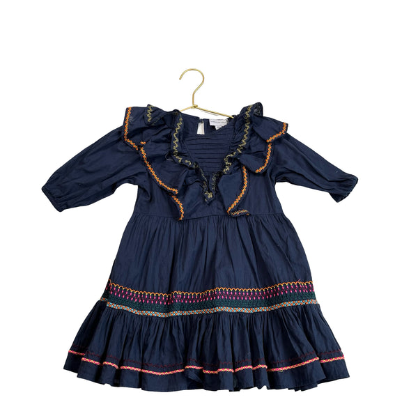 Something Navy Navy Embroidered Long Dress - Size 18 Mo