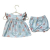 Stitchy Fish Light Blue Sailboat Print Top & Bubble Shorts Set - Size 9 Mo