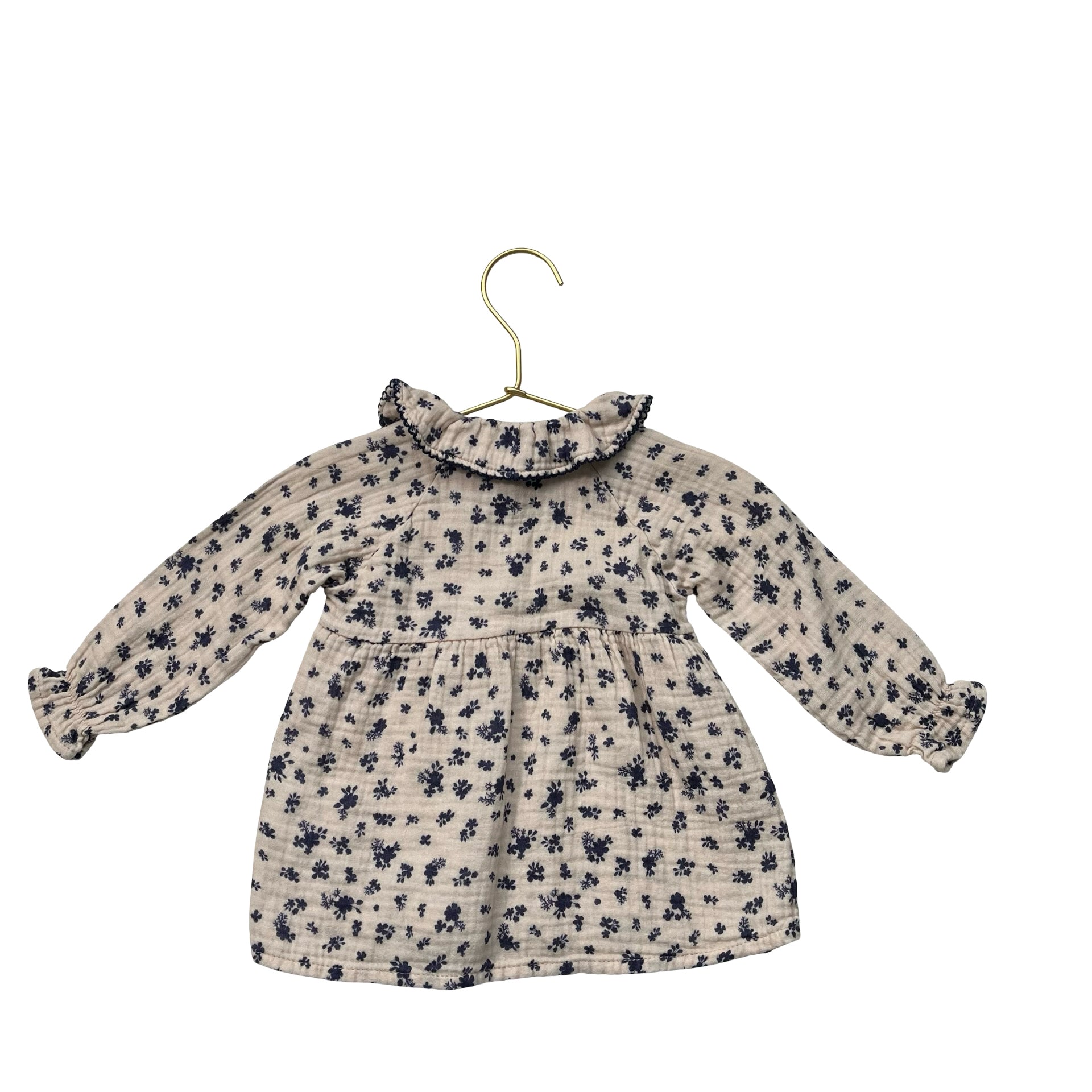 Buho Tan & Navy Floral Cotton Gauze Dress - Size 3 Mo