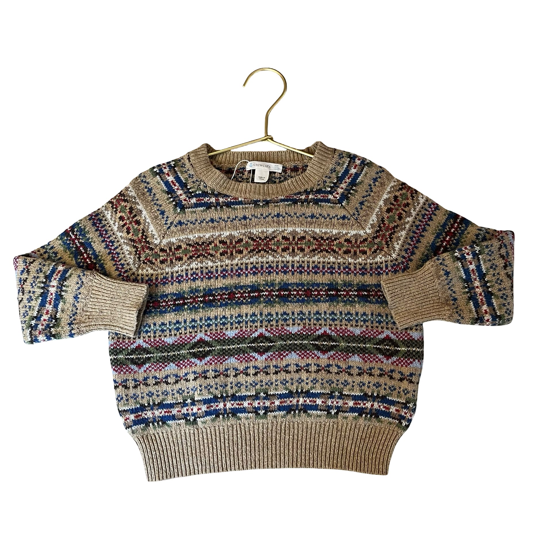 Crewcuts Khaki & Multi-Color Pattern Sweater - Size XXS 2-3