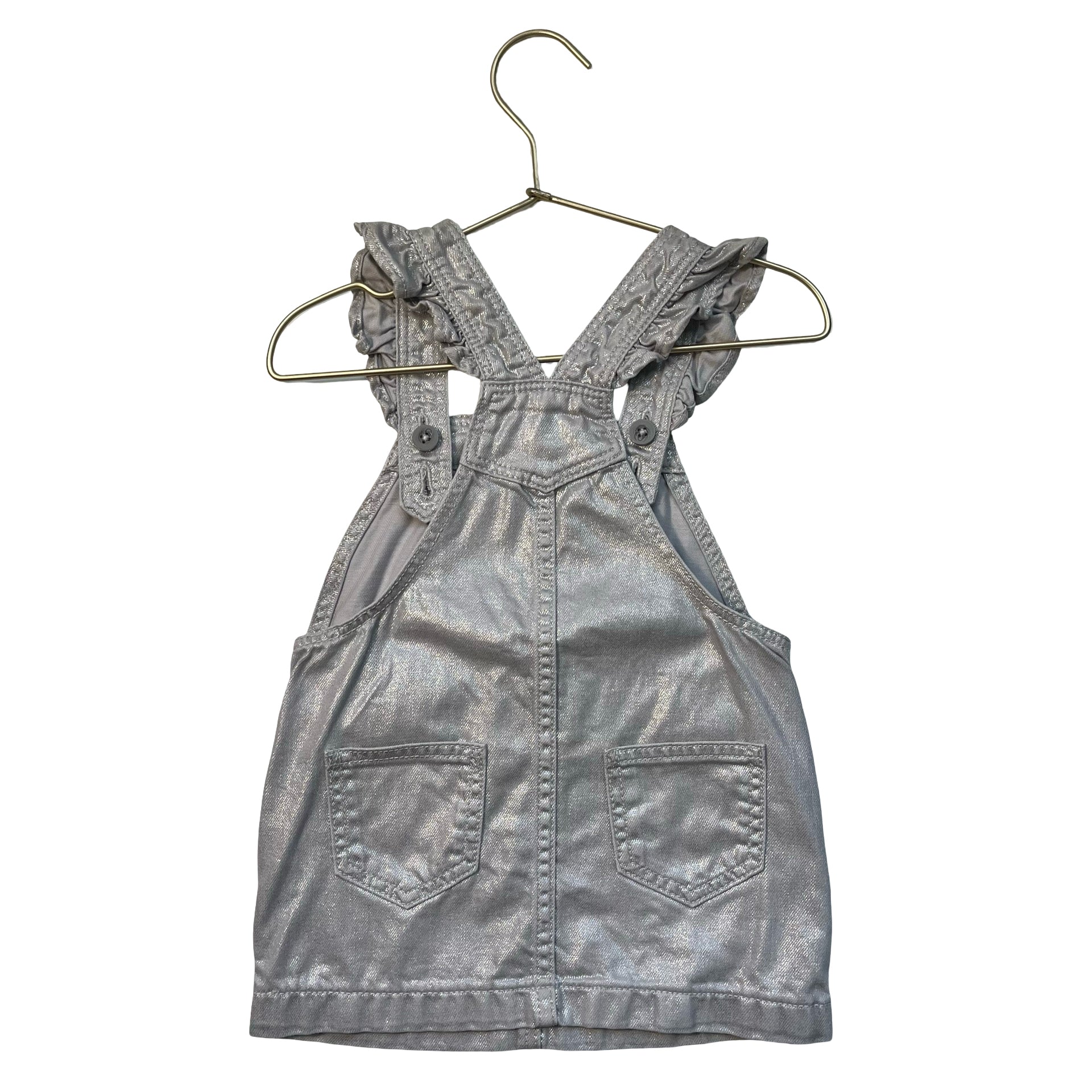 Baby Gap Silver Metallic Denim Overall Dress - Size 2