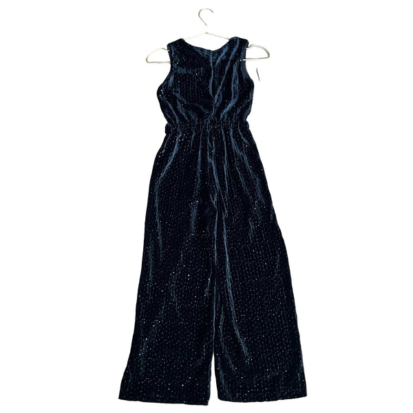 Zara Black Crushed Velvet & Sequin Jumpsuit - Size 9-10