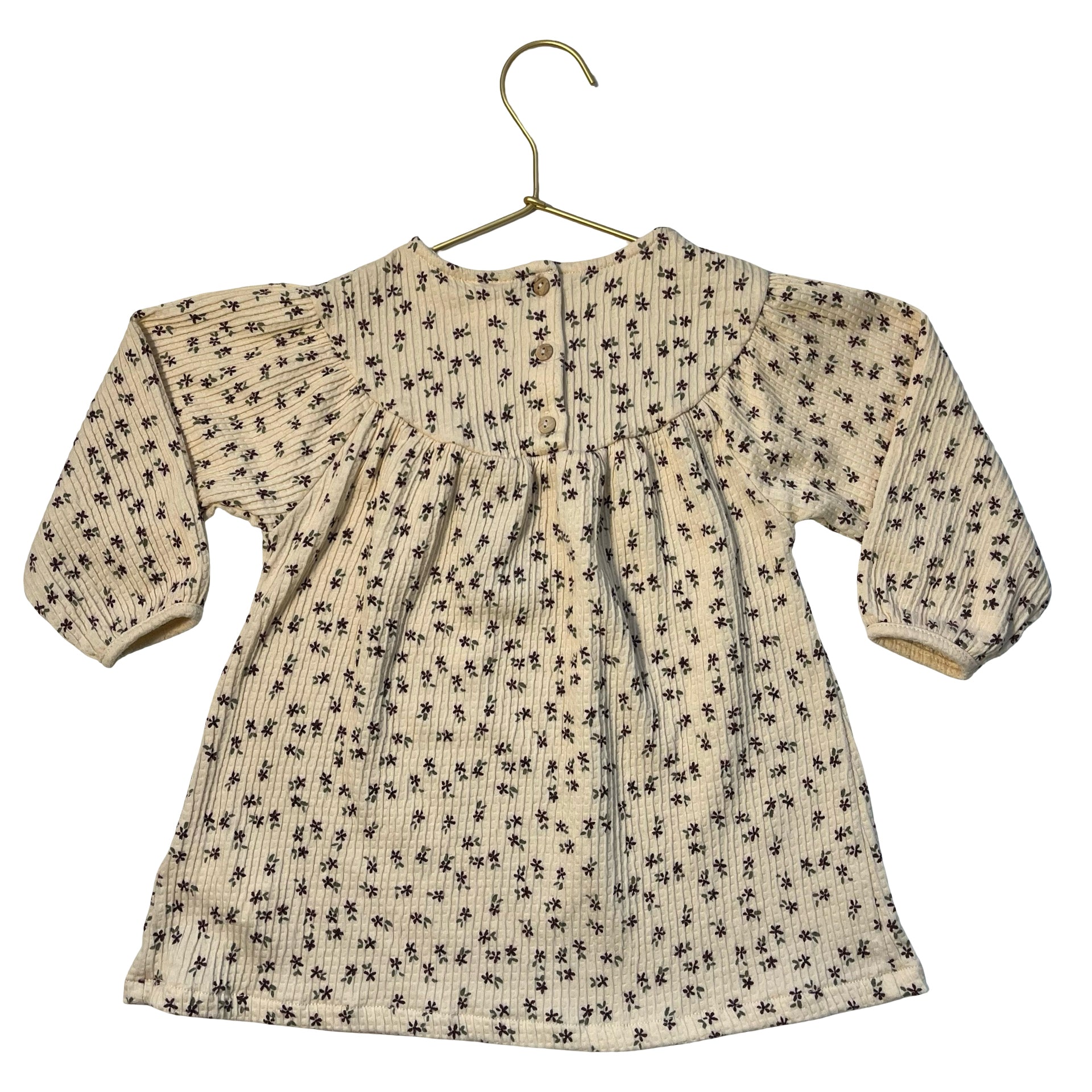 Zara Ivory Waffle Flower Print Dress - Size 1.5Y