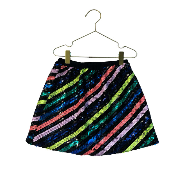 Rockets of Awesome Black & Colorful Striped Sequin Skirt - Size 8
