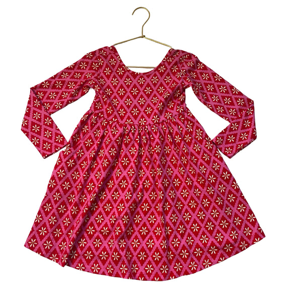 Hanna Andersson Pink & Red Diamond & Flower Print Dress - Size 5